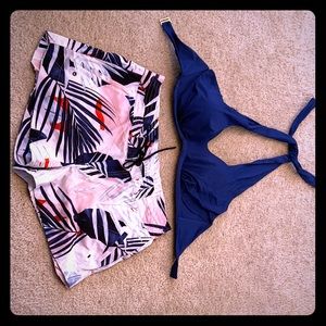 Athleta swim shorts and bikini top.